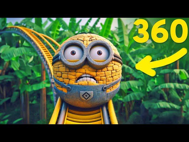 MEGA Minions Jerry 360 Roller Coaster 🟨 Despicable Me Virtual Reality 4K ride 미니언 슈파배드 ミニオン