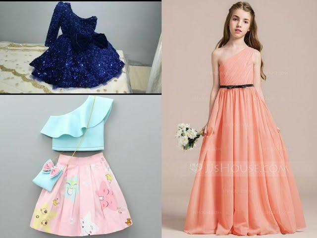 One side off shoulder girls kids dress/one strap-one shoulder dress Aline dress @A Fashion World