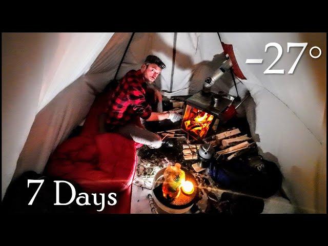 -27° Winter Camping 7 Days | Snow & Cold in a Canvas Hot Tent