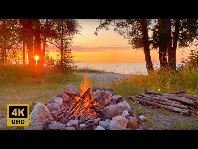 4K Relaxing Campfire on the Beach | Crackling Fire, Waves, and Nature Sounds in Northern Michigan
