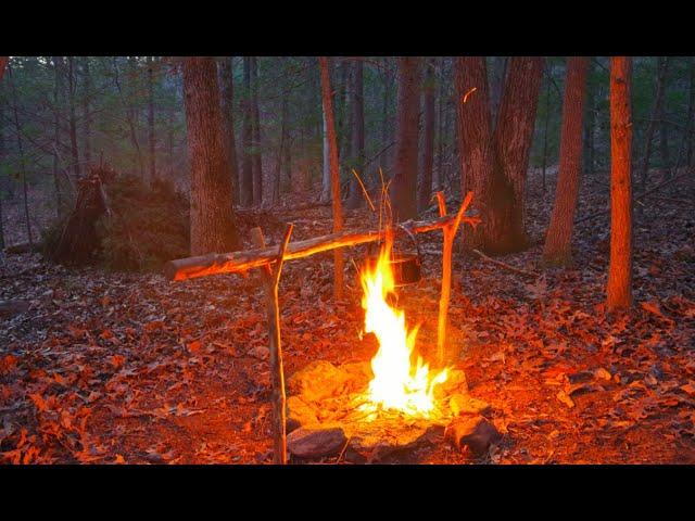 Appalachian Bushcraft: Survival Debris Hut Shelter and Camp. Primitive skills in Asheville, NC.