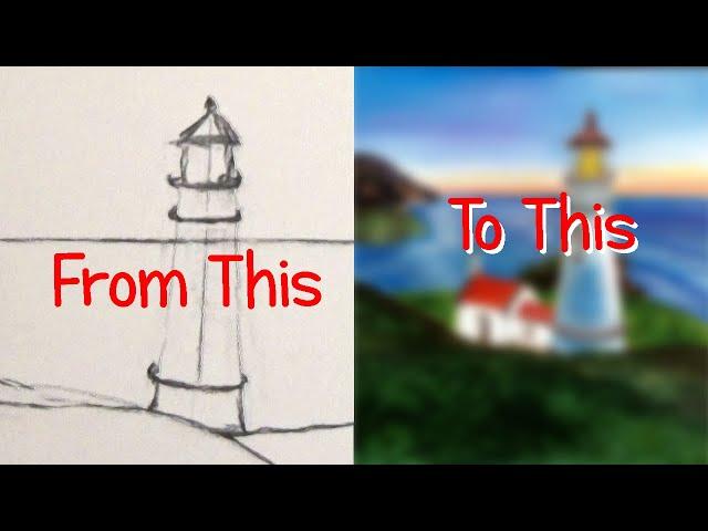 How To Draw a Lighthouse on Canvas before painting / Time Lapse