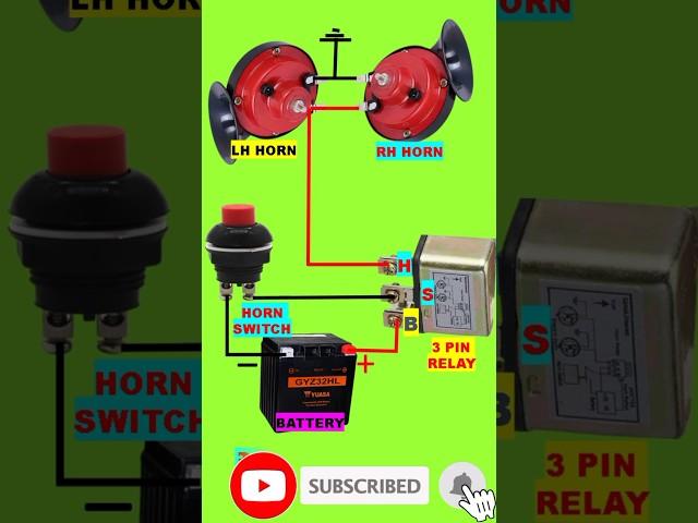 3 pin horn relay wiring in your car/bike I horn I relay I relay test I Roots# horn #shorts