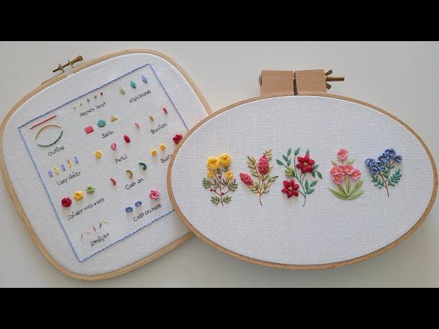 [무료도안/Free pattern] 꽃자수 스티치 샘플러 Flower Embroidery Stitch Sampler