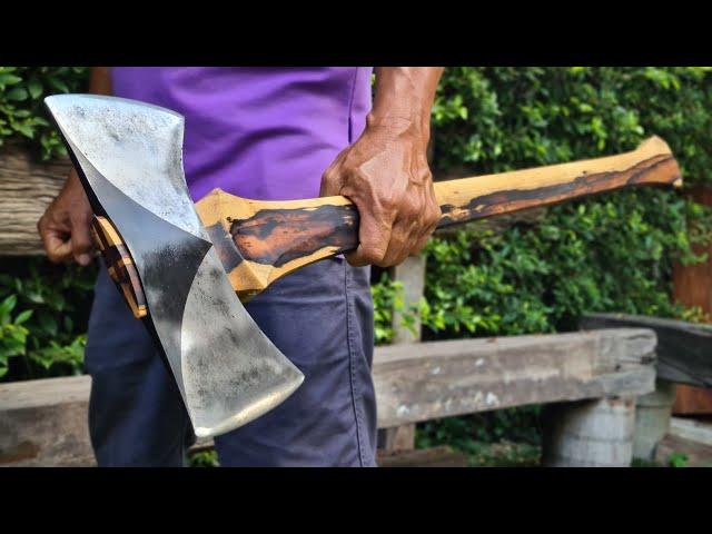 Woodworking art project : Full making axe handle from black & white ebony wood