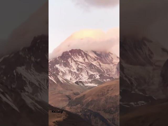 Mount Kazbek, Caucasian Range.  View from Holy Trinity Monastery, Gergeti.