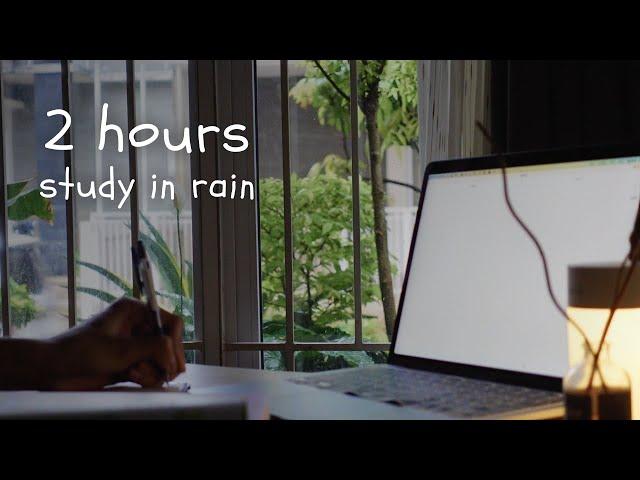 ️ heavy rain STUDY WITH ME | 2-hours pomodoro 4 x 25 minutes | chill study