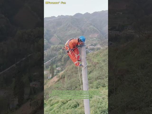 Aerial Electrical Work: Female Lineworker on Utility Pole
