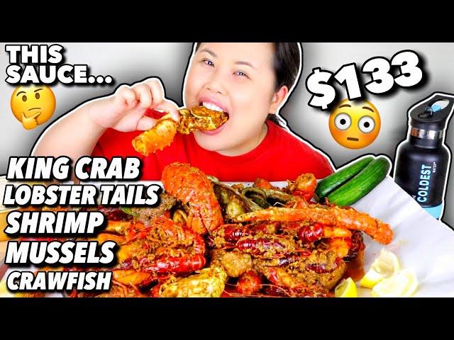 KING CRAB LEGS + LOBSTER TAILS + SHRIMP + MUSSELS + CRAWFISH SEAFOOD BOIL MUKBANG 먹방 EATING SHOW!