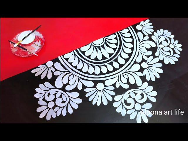 Door border alpona design on floor//Alpona Design for beginners//muggulu design