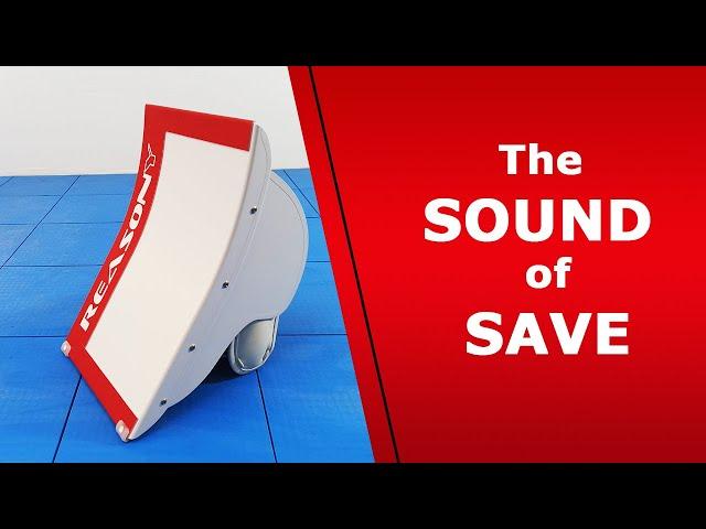 Ball hockey goalie blocker that makes the sound of SAVE