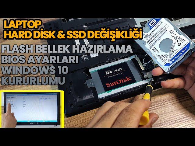 Laptop SSD Takma | Windows 10 Kurma | Sandisk SSD Plus | Windows Flash Bellek Kurulum | Secure Boot