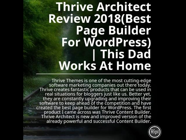 Thrive Architect Review 2018(Best Page Builder For WordPress) | This Dad Works At Home