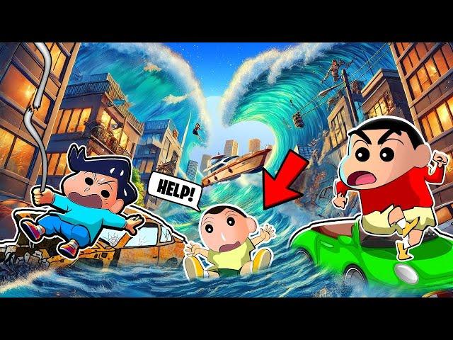 Shinchan Trying To Survive Tsunami With His Friends  | Shinchan Roblox Funny Game 