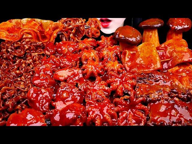 ASMR SPICY SEAFOOD, SPICY ENOKI  MUSHROOM, BLACK BEAN NOODLES, OCTOPUS,  해물찜 팽이버섯 먹방 MUKBANG