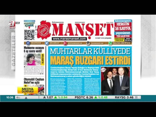Kahramanmaraş Manşet Gazetesi ahaber'de 02 Mart
