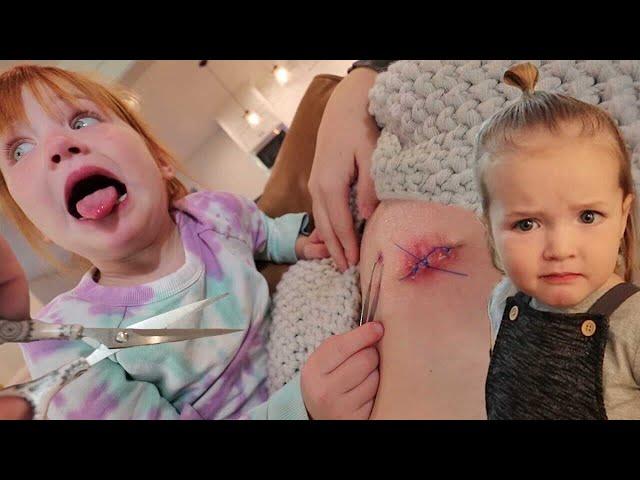 Doctor Adley removes Stitches!!  Brave Mom & Kids surprise me with drone! family pirate island visit