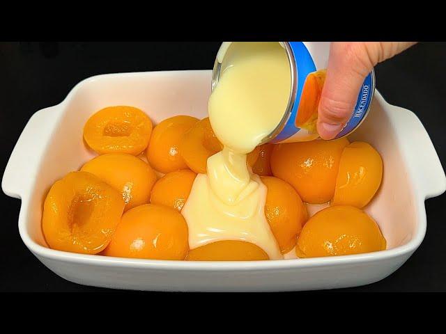 Whip condensed milk with peaches! The most delicious homemade dessert without baking!