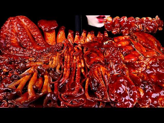 ASMR SPICY SEAFOOD, SPICY ENOKI  MUSHROOM, OYSYER, OCTOPUS, SQUID, CRAB, SHRIMP 해물찜 팽이버섯 먹방 MUKBANG