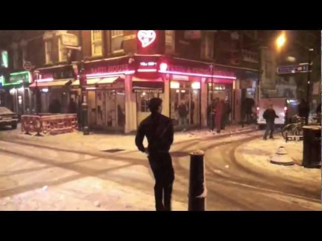 Snowball fight on Brick Lane