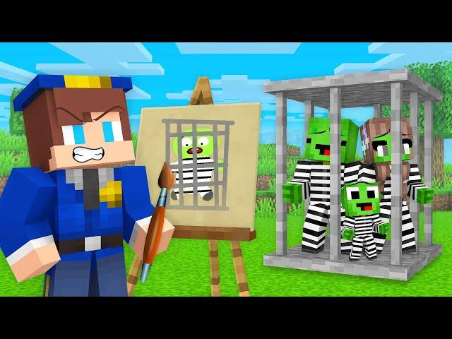 JJ FBI use DRAWING MOD to Arrest Mikey Family in Minecraft (Maizen)