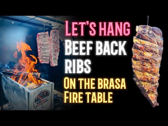 Our first attempt at hanging some beef back ribs on the brasa fire table