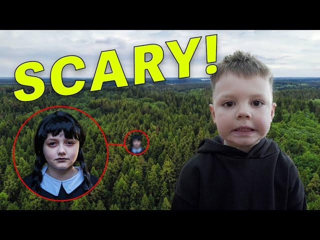 WE CAUGHT CREEPY WEDNESDAY ADDAMS ON THE DRONE! IF YOU SEE HER IN THE WOODS...RUN FOR YOUR LIFE!!