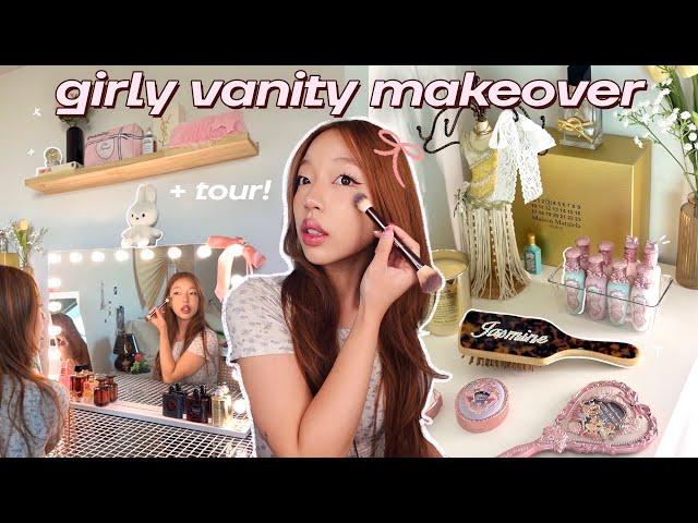 VANITY TOUR + TRANSFORMATION 🩰 satisfying organization, aesthetic makeup collection