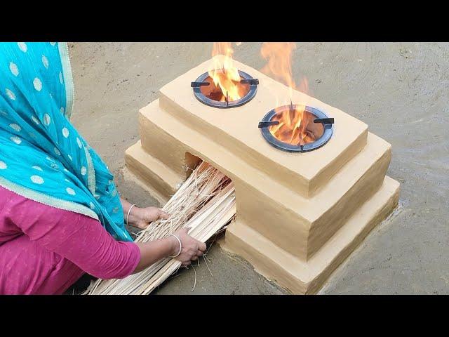 How to make double clay stove at home । Primitive technology of desi chulha in  mordenkitchen #Viral