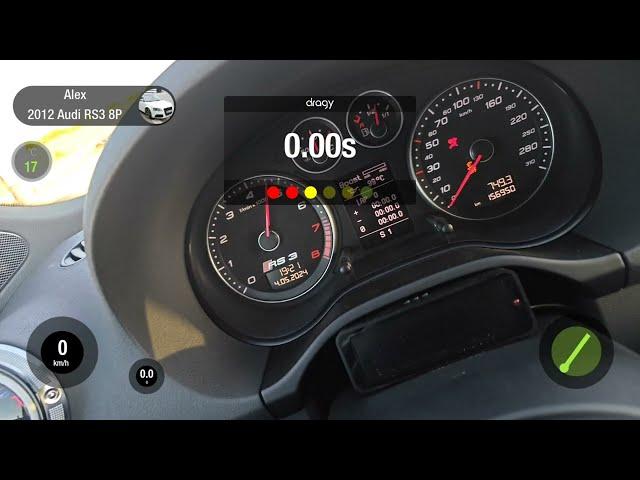 Audi RS3 8P, 950 HP, launch control acceleration, Xona 9569S, testing quarter mile.