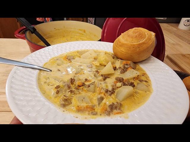 Cheeseburger Soup - The Hillbilly Kitchen #soup #hamburger #cheese #onedish #savemoney #easyrecipe