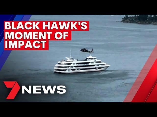 Defence Force chopper makes emergency landing after clipping cruise ship in Sydney Harbour | 7NEWS