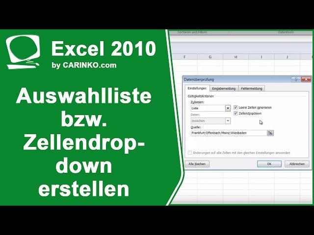 MS Office Excel Auswahlliste bzw. Zellendropdown erstellen einfach erklärt  - carinko.com