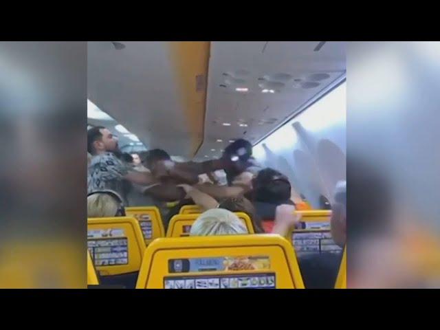 Shocking moment brawl breaks out over window seat on Ryanair flight