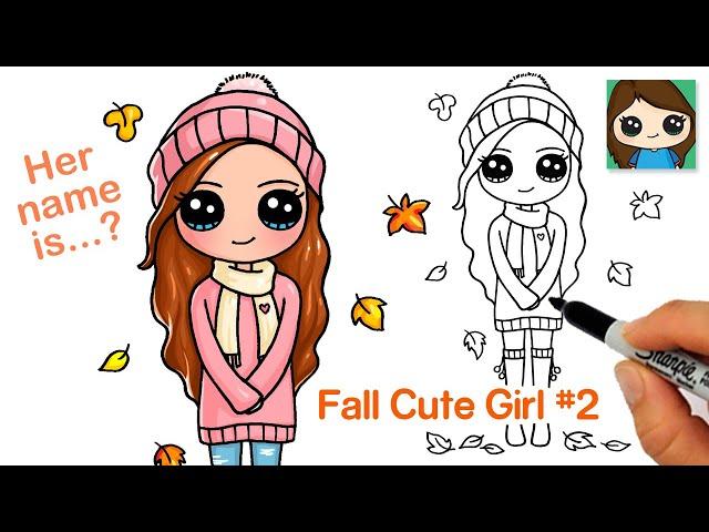 How to Draw a Cute Girl for Autumn #2 Happy Fall