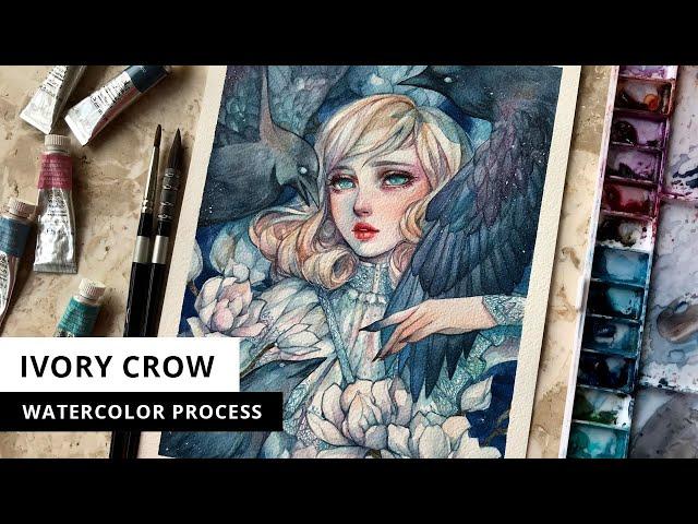 Ivory Crow | Watercolor Process (Speedpaint)