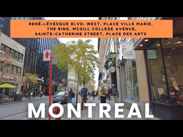 Downtown Montreal Autumn Walk: Sainte-Catherine Street to Place des Arts [4K] #montreal