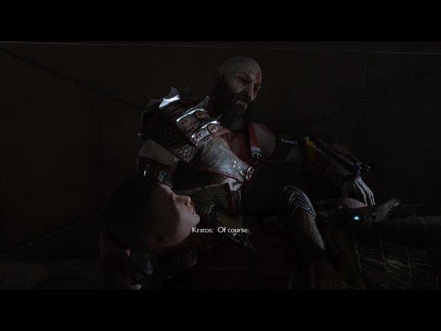 Kratos telling his son a bedtime story