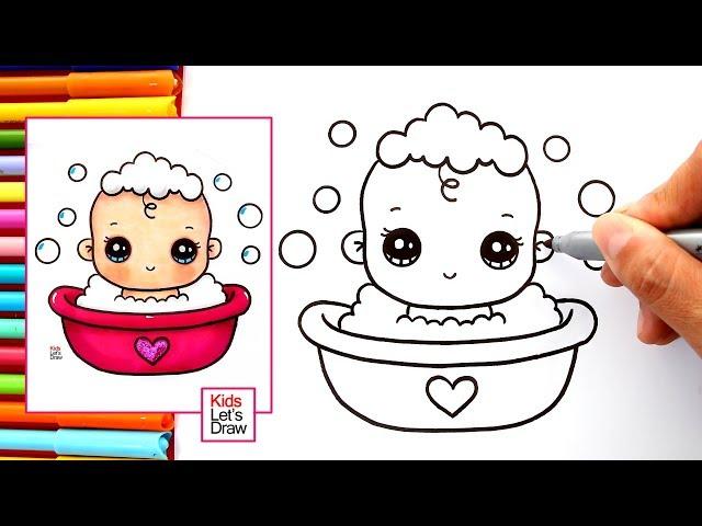 Aprende a dibujar un BEBÉ KAWAII en una Tina de Baño