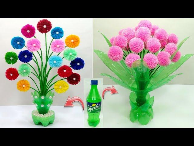 GULDASTA CRAFT IDEAS/PLASTIC BOTTLE FLOWER VASE/GULDASTA BANANE KA TARIKA /WOOL