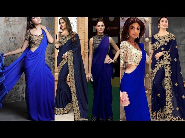 royal blue saree designs 2022/23.party wear blue saree collection.dark blue saree design ideas.