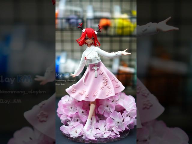 Beautiful Hanbok with Cherry Blossom Making VTuber Clay Art Anime Figure / 꽃핀