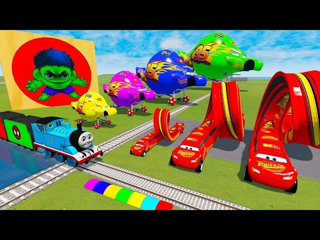 Big & Small Long Snake Lightning Mcqueen vs Trains - BeamNG Drive
