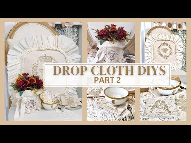 Drop Cloth DIY Projects PART 2 • French Country Coasters, Ruffled Pillow, and Fringed Floral Pouch