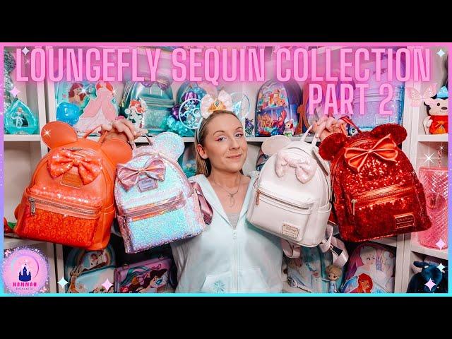 Disney Sequin Loungefly Mini Backpack Collection Part 2 Disney Parks Vlog Gold Red Pink Orange White