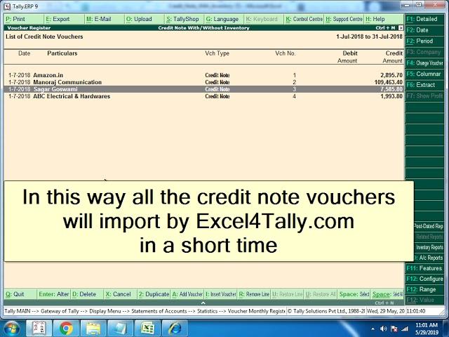 Excel to Tally - Import Credit Note with/without inventory Excel Data to Tally ERP