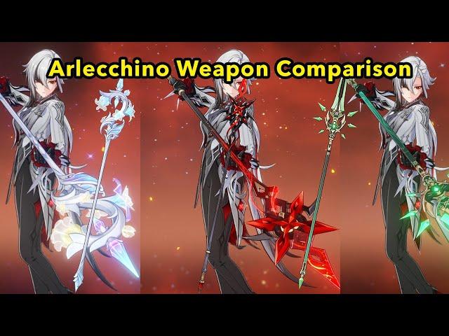 NEW Arlecchino Weapon Comparison | Crimson Moon vs Primordial Jade Winged-Spear vs Lumidouce Elegy