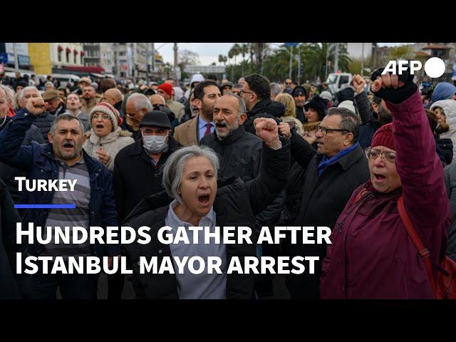 Imamoglu's supporters gather in front of police station after his arrest | AFP