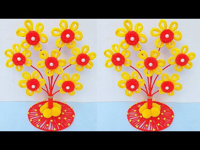 ऊन से गुलदस्ता बनाने का आसान तरीका/DIY Easy Woolen Guldasta Craft/Woolen Tree Craft idea/Wool making