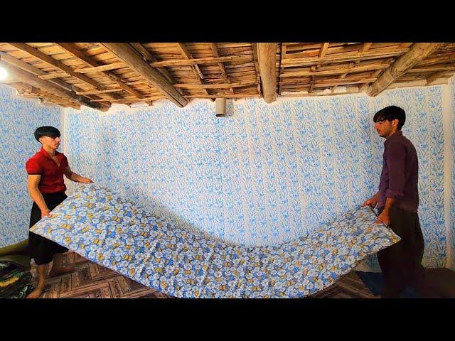 "Stitching the beautiful sides for the renovated room by Abu's mother"